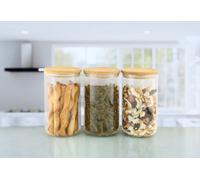 Ehc Set Of 3 Borosilicate Cylinder Airtight Stackable Food Storage Container With Lid