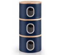 EHC Set of 3 Kitchen Storage Canisters for Tea, Coffee, and Sugar, Transparent Window Airtight Kitchen Multi-Purpose Containers, Navy Blue