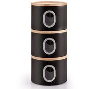 EHC Set of 3 Kitchen Storage Canisters for Tea Coffee Sugar, Transparent Window Airtight Kitchen Multi purpose Containers, Black