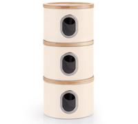 EHC Set of 3 Kitchen Storage Canisters for Tea Coffee Sugar, Transparent Window Airtight Kitchen Multipurpose Containers, Cream