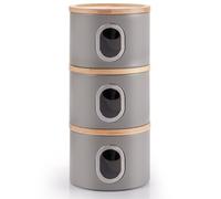 EHC Set of 3 Kitchen Storage Canisters for Tea Coffee Sugar, Transparent Window Airtight Kitchen Multi Purpose Containers, Grey