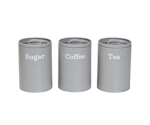 EHC Set of 3 Tea, Coffee & Sugar Kitchen Storage Canisters Jars - Grey