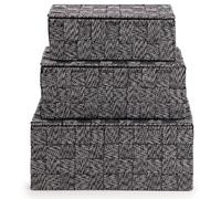 EHC Set of 3 Woven Nestable Storage Box with Lid, Lightweight Woven Basket for Shelves, Lidded Organiser Hamper Baskets - Black