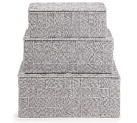 EHC Set of 3 Woven Nestable Storage Box with Lid, Lightweight Woven Basket for Shelves, Lidded Organiser Hamper Baskets - Grey