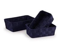 EHC Set of 3 Woven Nestable Storage Boxes, Lightweight Woven Basket for Shelves, Home Organiser Box, Gift Hamper Baskets - Blue