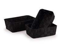 EHC Set of 3 Woven Nestable Storage Boxes, Lightweight Woven Basket for Shelves, Home Organiser Box, Gift Hamper Baskets - Black