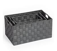 EHC Set of 3 Woven Storage Baskets, Decorative Nestable Organizer Boxes for Shelves, Closet Bins, Empty Basket for Gift Hamper, Lightweight Home Organization Solutions, Grey