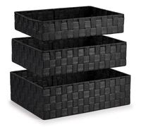 EHC Set of 3 Woven Storage Baskets, Decorative Nestable Organizer Boxes for Shelves, Closet Bins, Empty Basket for Gift Hamper, Lightweight Home Organization Solutions, Black