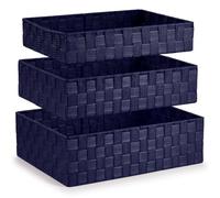EHC Set of 3 Woven Storage Baskets, Decorative Nestable Organizer Boxes for Shelves, Closet Bins, Empty Basket for Gift Hamper, Lightweight Home Organization Solutions, Navy Blue