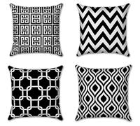 EHC Set of 4 Decorative Square Sofa Pillow Case Cotton Cushions Covers - 45 x 45cm, Black