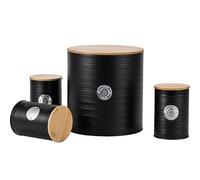 EHC Set of 4 Tea, Sugar, Coffee & Bread Bin Canisters Set, Kitchen Storage Jars with Lids Airtight, Containers Canisters Jars Set of 4, Black