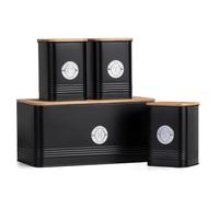 EHC Set of 4 Tea, Sugar, Coffee & Bread Bin Canisters Set, Kitchen Storage Jars with Lids, Containers Canisters Jars Set of 4, Black