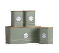 EHC Set of 4 Tea, Sugar, Coffee & Bread Bin Canisters Set, Kitchen Storage Jars with Lids, Containers Canisters Jars Set of 4, Mint Green