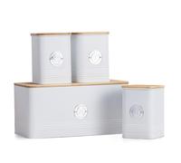 EHC Set of 4 Tea, Sugar, Coffee & Bread Bin Canisters Set, Kitchen Storage Jars with Lids, Containers Canisters Jars Set of 4, White