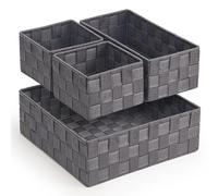 EHC Set of 4 Woven Shelf Storage Basket, Polypropylene Basket Hamper, Home Storage Organiser, Grey