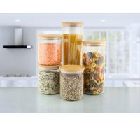 Ehc Set Of 5 Borosilicate Cylinder Airtight Stackable Food Storage Container With Lid