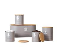 EHC Set of 5 Tea, Sugar, Coffee, Biscuit & Bread Bin Canisters Set With Airtight Lid, Kitchen Storage Jars with Lids, Containers Canisters Jars Set of 5, Grey