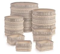 EHC Set of 7 Round Nestable Lined Laundry & Shelf Storage Baskets, Ivory/Black