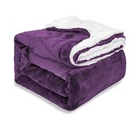 EHC Sherpa Flannel Fleece Throw Blanket - Fluffy Soft Thick Microfiber Solid Warm Blankets for Bed and Couch, Purple, Double, 150 cm x 200 cm