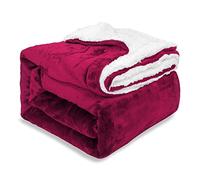 EHC Sherpa Flannel Fleece Throw Blanket - Fluffy Soft Thick Microfiber Solid Warm Blankets for Bed and Couch, Wine, Double, 150 cm x 200 cm