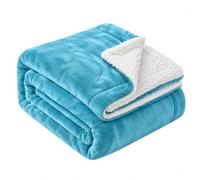 EHC Sherpa Flannel Fleece Throw Blanket - Fluffy Soft Thick Microfiber Solid Warm Blankets for Bed and Couch, Turquoise, Double, 150 cm x 200 cm