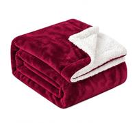 EHC Sherpa Flannel Fleece Throw Blanket - Fluffy Soft Thick Microfiber Solid Warm Blankets for Bed and Couch, Wine, Double, 150 cm x 200 cm