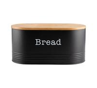Ehc Space Saving Extra Large Bread Box Bin With Wooden Lid For Kitchen Storage,round Enamel Bread Storage Canister, Black