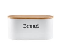 Ehc Space Saving Extra Large Bread Box Bin With Wooden Lid For Kitchen Storage,round Enamel Bread Storage Canister Bin, White