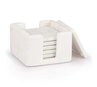 EHC Square Marble Coaster Set of 6 with Holder, Drink Coasters with Anti-Slip Pads, Coasters for Cups, Mugs & Glasses, White