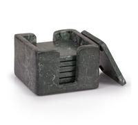 EHC Square Marble Coaster Set of 6 with Holder, Drink Coasters with Anti-Slip Pads, Coasters for Cups, Mugs & Glasses, Green