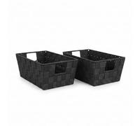 EHC Storage Baskets for shelves Set of 2, Woven Organiser Hamper Baskets Small, 30.5 x 17 x 11 cm, Black
