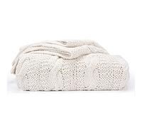 EHC Super Chunky Hand Knitted Large Cotton Chair Sofa Blanket Throw Home Décor Gift, Cream - 140 x 180 cm