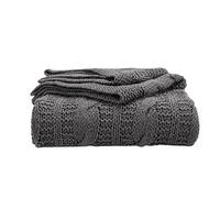 EHC Super Chunky Hand Knitted Large Cotton Chair Sofa Blanket Throw Home Décor Gift, Smoke- 140 x 180 cm