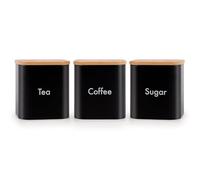 EHC Tea Coffee Sugar Canister Set of 3, Storage Canisters Set - Easy to Open Airtight Lids, Black