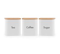 EHC Tea Coffee Sugar Canister Set of 3, Storage Canisters Set - Easy to Open Airtight Lids, White