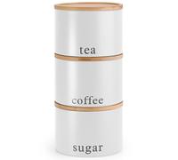 EHC Tea, Coffee, Sugar, Canister Set, Set of 3 Stackable Airtight Food Storage Easy to Open Storage Canisters Jars Tin, White