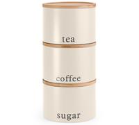 EHC Tea, Coffee, Sugar, Canister Set, Set of 3 Stackable Airtight Food Storage Easy to Open Storage Cansiters Jars Tin, Cream