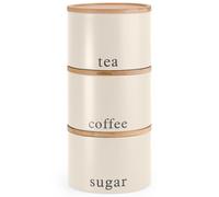 EHC Tea, Coffee, Sugar, Canister Set, Set of 3 Stackable Airtight Food Storage Easy to Open Storage Cansiters Jars Tin, Cream