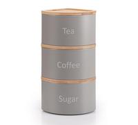 EHC Tea Coffee Sugar Canister Set, Set of 3 Stackable Kitchen Canisters Sets, Airtight Jars Easy Open Corner Space Saving Design, Grey