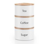 EHC Tea Coffee Sugar Canister Set, Set of 3 Stackable Kitchen Canisters Sets, Airtight Jars Easy Open Corner Space Saving Design, White