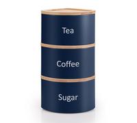 EHC Tea Coffee Sugar Canister Set, Set of 3 Stackable Kitchen Canisters Sets, Airtight Jars Easy Open Corner Space Saving Design, Navy Blue