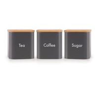 Ehc Tea, Coffee, Sugar, Canister Set, Storage Canister Set - Easy to Open Airtight Lids - Storage Tea, Sugar, & Coffee - Set of 3 Canisters, Grey