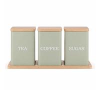 EHC Tea, Coffee, Sugar, Canister Set, Storage Canister Set with Tray - Easy to Open Airtight Lids - Storage Tea, Sugar, & Coffee - Set of 3 Canisters, Sage
