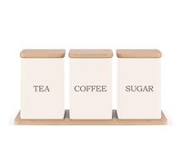 Ehc Tea, Coffee, Sugar, Canister Set, Storage Canister Set with Tray - Easy to Open Airtight Lids - Storage Tea, Sugar, & Coffee - Set of 3 Canisters, Cream