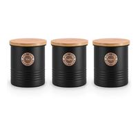 EHC Tea Coffee Sugar Canisters Set, Black, Set of 3 | Airtight Container Jars, Kitchen Storage Tin