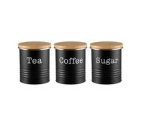 Ehc Tea Sugar Coffee Canisters, Set Of 3 Tea Sugar Coffee Containers Set, Storage Jars With Lids Airtight, Black