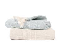 EHC Throw Blanket, Throws for Sofas armchairs Sofa Settee Couch Bed Cover Over Blanket throw, 125 x 150 cm, Duck Egg/Ivory (Pack of 2)