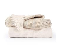 EHC Throw Blanket, Throws for Sofas armchairs Sofa Settee Couch Bed Cover Over Blanket throw, 125 x 150 cm, Beige/Ivory (Pack of 2)