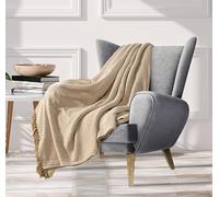 EHC Throws for Sofas for 1 Seater Bed, Throws for Armchair Couch Chair, Reversible Throw Cotton, 125 x 150 cm, Beige
