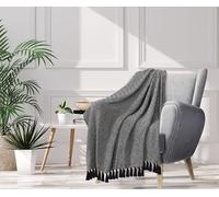 EHC Throws for Sofas for 1 Seater Bed, Throws for Armchair Couch Chair, Reversible Throw Cotton, 125 x 150 cm, Black